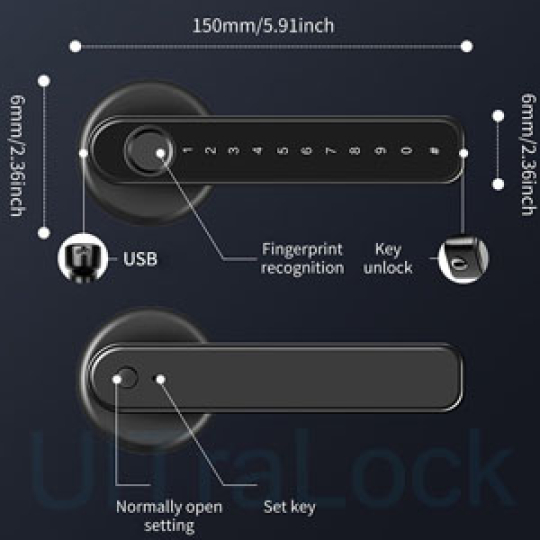 UL-T190 5 trong 1 – Khóa cửa vân tay thông minh dành cho cho gia đình, căn hộ, công ty, khách sạn v.v..
