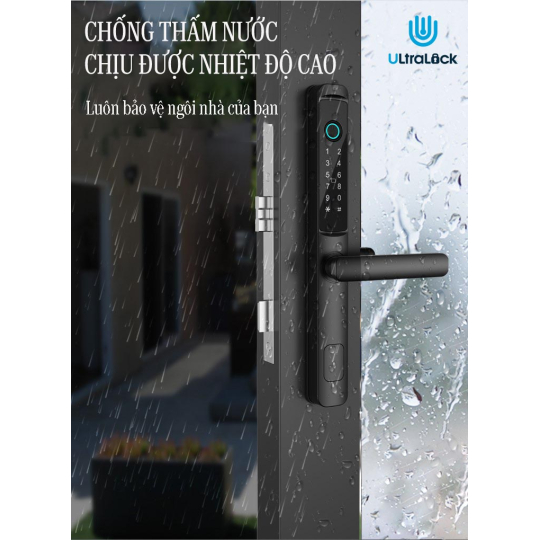 Ultralock AC-1018 Khóa vân tay dành cho cửa nhôm xingfa 5 chức năng, chống nước, có thể lắp đặt ngoài trời