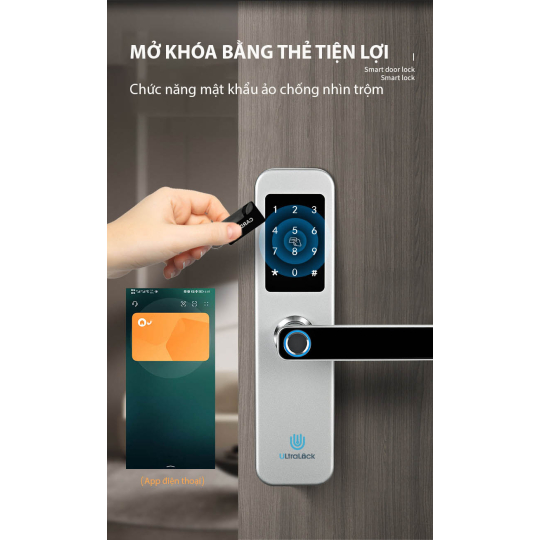 Khóa vân tay 5 chức năng, khóa thông phòng dành cho cửa nhỏ, căn hộ chung cư