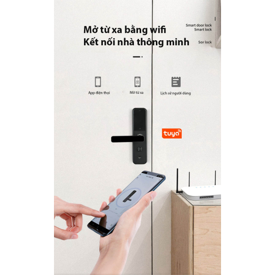 Khóa vân tay 5 chức năng, khóa thông phòng dành cho cửa nhỏ, căn hộ chung cư