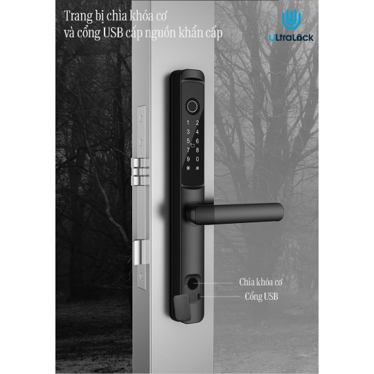 Ultralock AC-1018 Khóa vân tay dành cho cửa nhôm xingfa 5 chức năng, chống nước, có thể lắp đặt ngoài trời