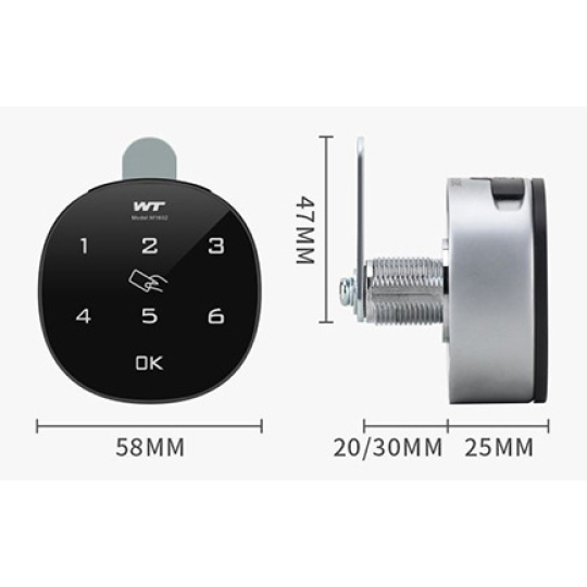 Khóa tủ thông minh mini M-1602 phiên bản Vân tay, Mã số, Thẻ từ, sử dụng cho tủ gỗ, tủ sắt, tủ ngăn kéo, tủ hồ sơ