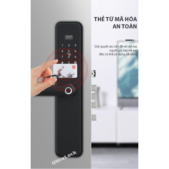 Ultralock UL-H3 Khóa vân tay thông minh 4 cách mở, dùng cho cửa gỗ, cửa chống cháy, căn hộ chung cư