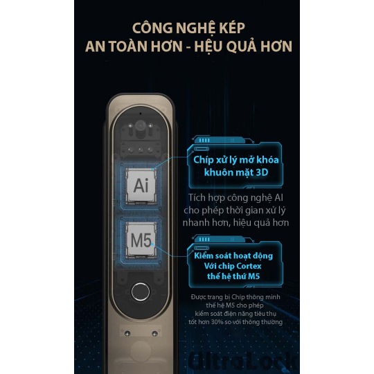 Ultralock K2 Khóa Vân Tay Hoàn Toàn Tự Động, Tính Năng Mới, Mở Khóa Bằng Khuôn Mặt 3D