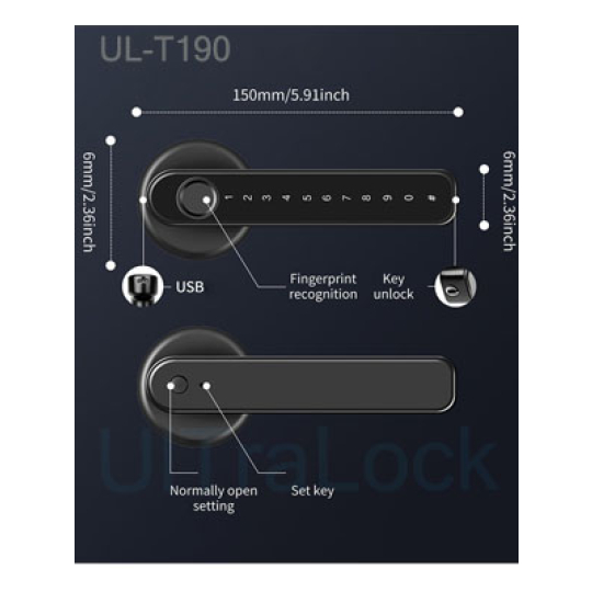 UL-T190 5 trong 1 – Khóa cửa vân tay thông minh dành cho cho gia đình, căn hộ, công ty, khách sạn v.v..